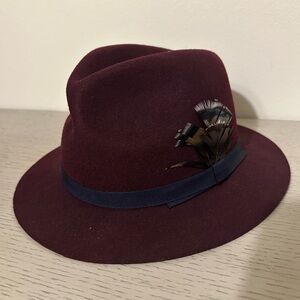 PAUL SMITH Burgundy Hat with Feather Accent